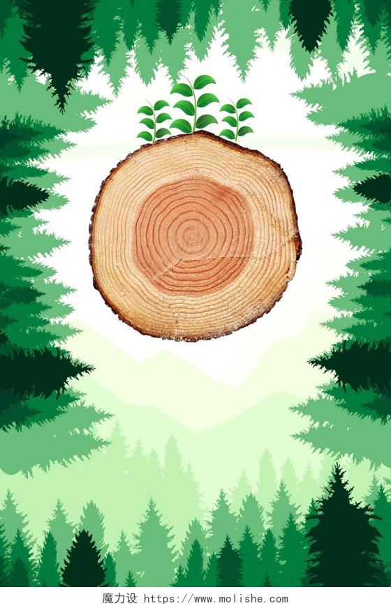 树轮与树苗312植树节绿色环保海报背景